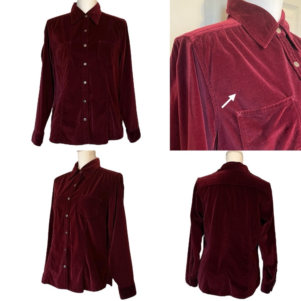 Eddie Bauer Velvet Burgundy Collared Snap Button-Up Women’s Small Dress Shirt